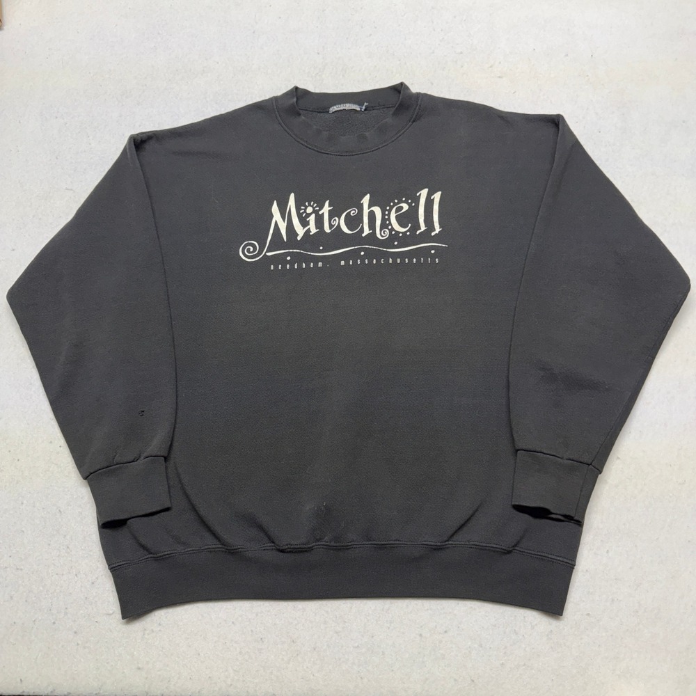 Vintage Mitchell Needham Massachusetts Sweatshirt Faded Black Boxy Fit XL 90s